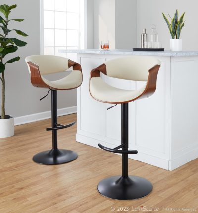 Curvo Mid-Century Modern Black Swivel Barstool Set (Set of 2)
