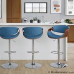 Curvo Mid-Century Modern Blue Swivel Barstool Chrome Walnut (Set of 2)