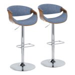Curvo Mid-Century Modern Blue Swivel Barstool Chrome Walnut (Set of 2)