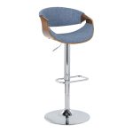 Curvo Mid-Century Modern Blue Swivel Barstool Chrome Walnut (Set of 2)