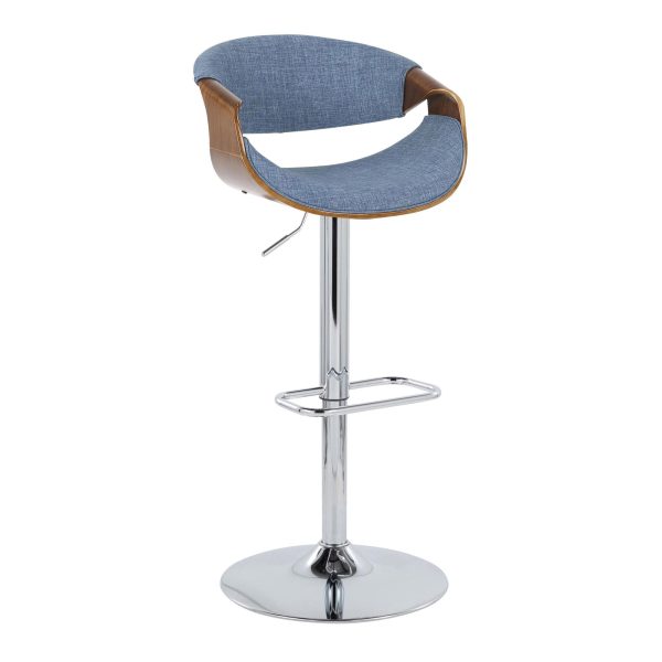 Curvo Mid Century Modern Blue Swivel Barstool Chrome Walnut Set of 2 3