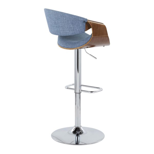 Curvo Mid Century Modern Blue Swivel Barstool Chrome Walnut Set of 2 5