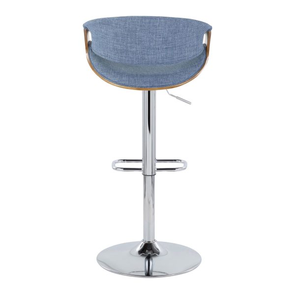 Curvo Mid Century Modern Blue Swivel Barstool Chrome Walnut Set of 2 6