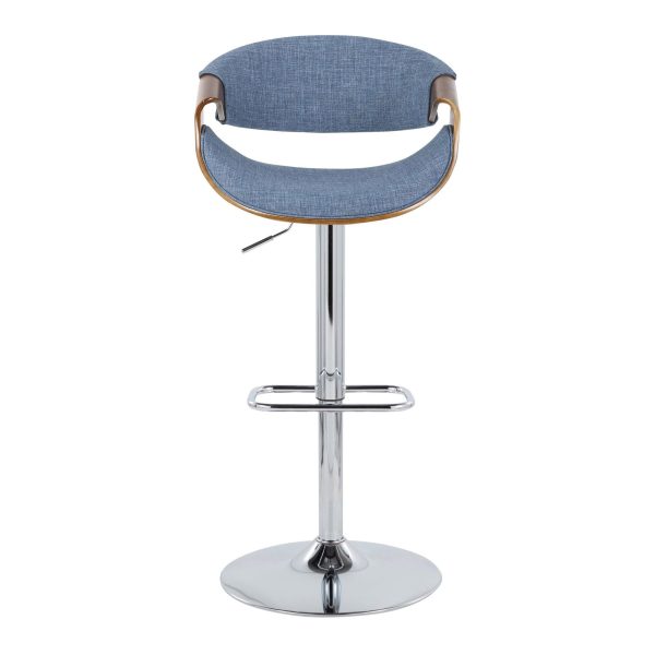 Curvo Mid Century Modern Blue Swivel Barstool Chrome Walnut Set of 2 7