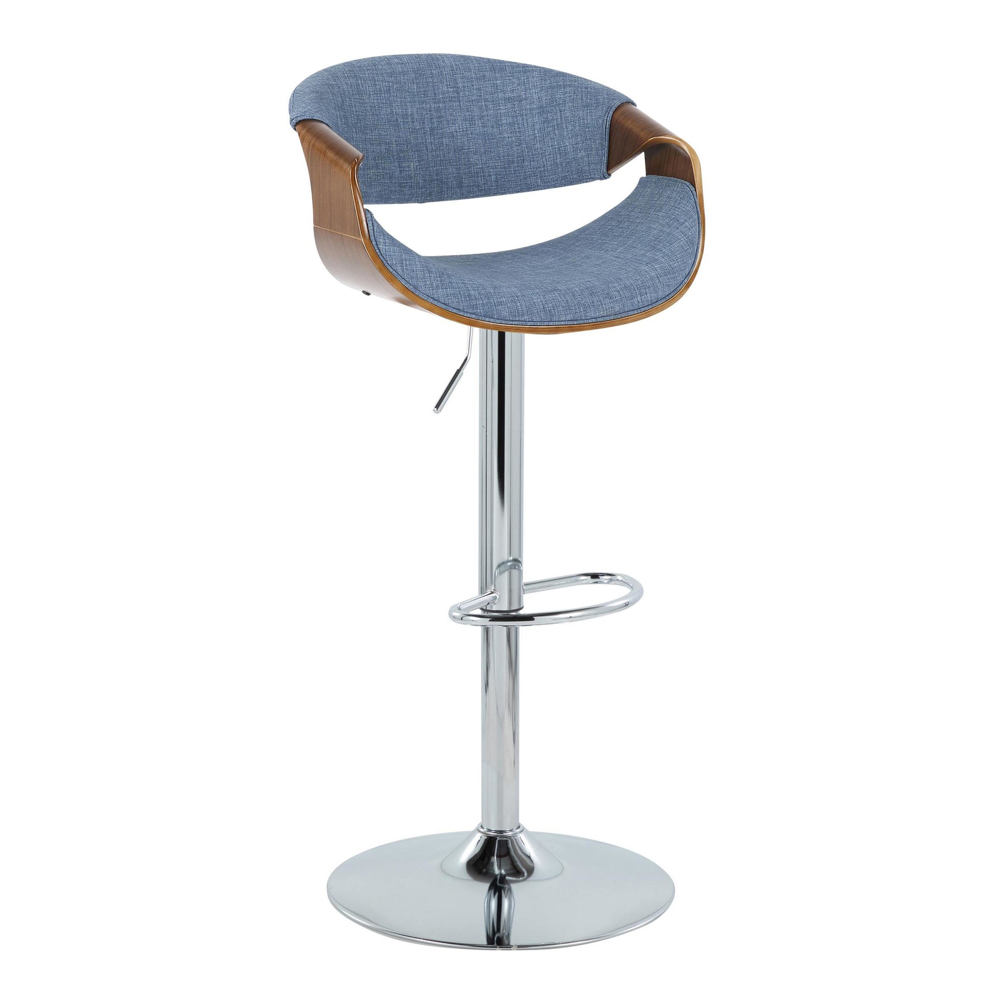 Curvo Mid-Century Modern Blue Swivel Barstool Walnut Wood (Set of 2) 2 Curvo Mid-Century Modern Blue Swivel Barstool Walnut Wood (Set of 2) - Image 2