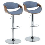 Curvo Mid-Century Modern Blue Swivel Barstool Walnut Wood (Set of 2) 10 Curvo Mid-Century Modern Blue Swivel Barstool Walnut Wood (Set of 2)