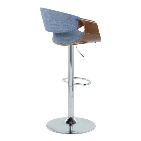 Curvo Mid Century Modern Blue Swivel Barstool Walnut Wood Set of 2 3