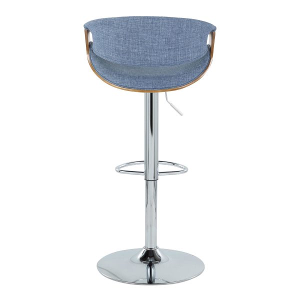 Curvo Mid Century Modern Blue Swivel Barstool Walnut Wood Set of 2 4