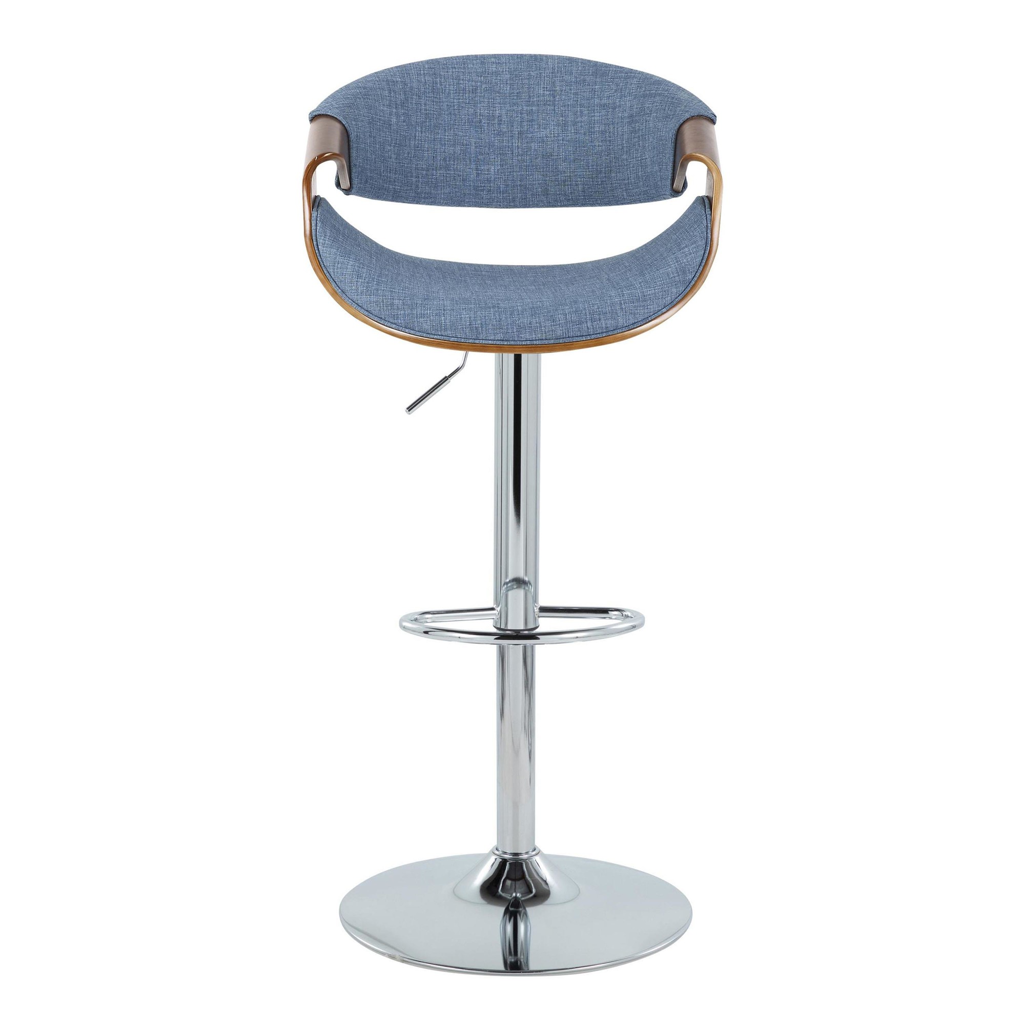 Curvo Mid-Century Modern Blue Swivel Barstool Walnut Wood (Set of 2) 6 Curvo Mid-Century Modern Blue Swivel Barstool Walnut Wood (Set of 2) - Image 6
