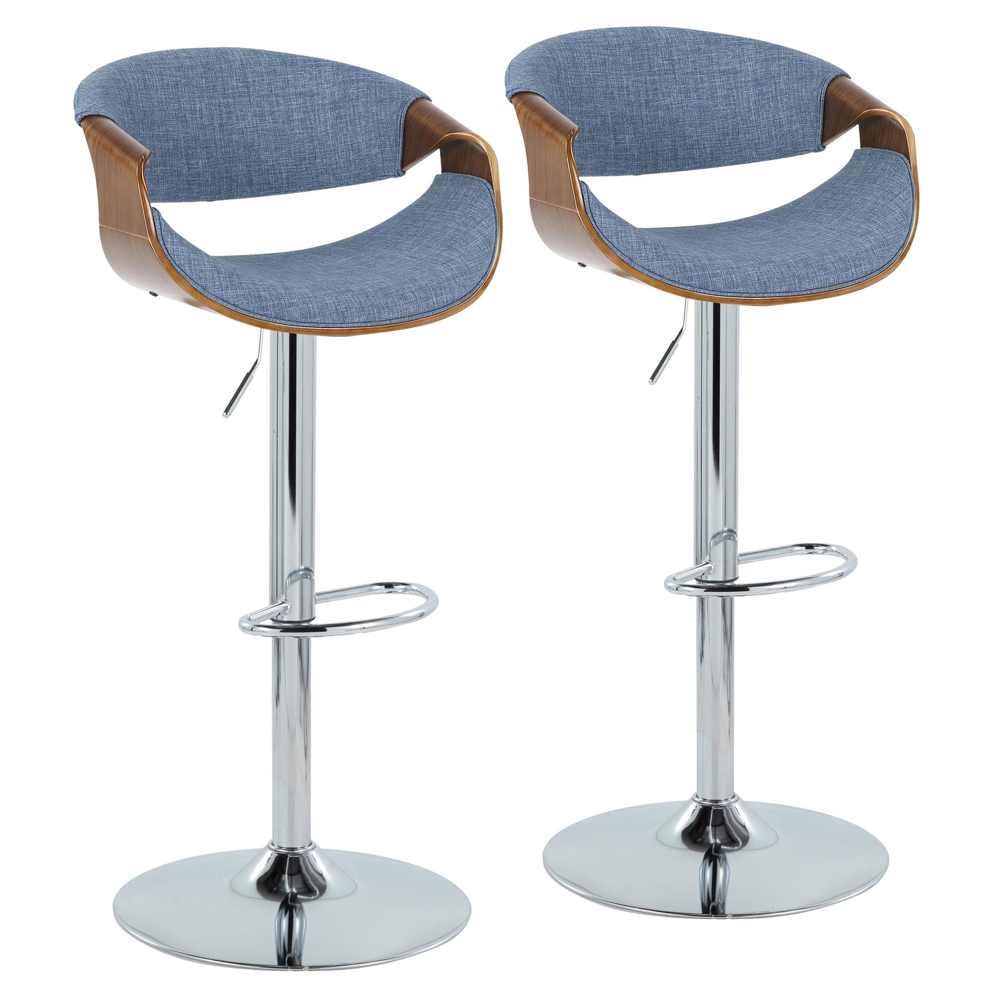 Curvo Mid-Century Modern Blue Swivel Barstool Walnut Wood (Set of 2) 1 Curvo Mid-Century Modern Blue Swivel Barstool Walnut Wood (Set of 2)