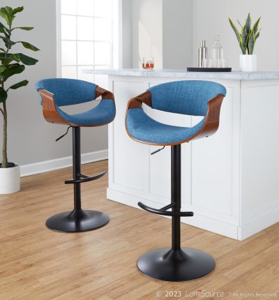 Curvo Mid-Century Modern Blue Swivel Barstools (Set of 2)