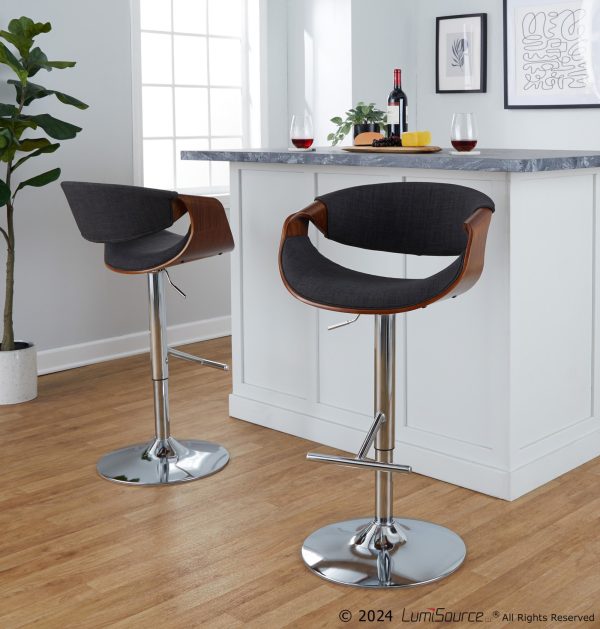Curvo Mid Century Modern Charcoal Swivel Barstool Set of 2 1