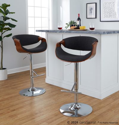 Curvo Mid-Century Modern Charcoal Swivel Barstool (Set of 2)