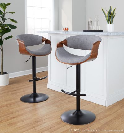 Curvo Mid-Century Modern Light Grey Swivel Barstools (Set of 2)