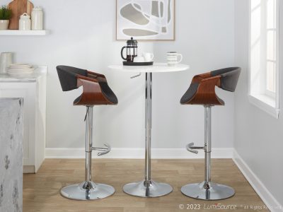 Curvo Mid-Century Modern Swivel Barstool Chrome Walnut Charcoal (Set of 2)