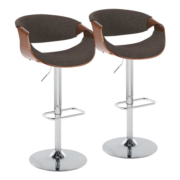Curvo Mid Century Modern Swivel Barstool Chrome Walnut Charcoal w Rectangle Footrest Set of 2 2