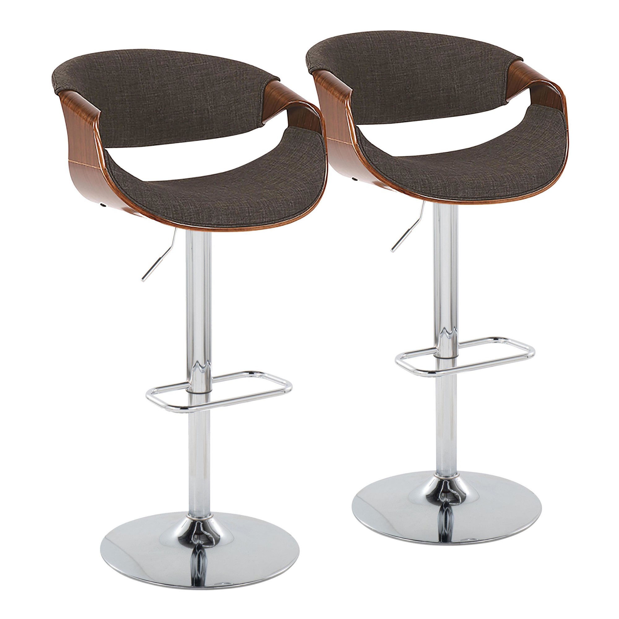 Curvo Mid-Century Modern Swivel Barstool Chrome Walnut Charcoal w/ Rectangle Footrest (Set of 2) 3 Curvo Mid-Century Modern Swivel Barstool Chrome Walnut Charcoal w/ Rectangle Footrest (Set of 2) - Image 3