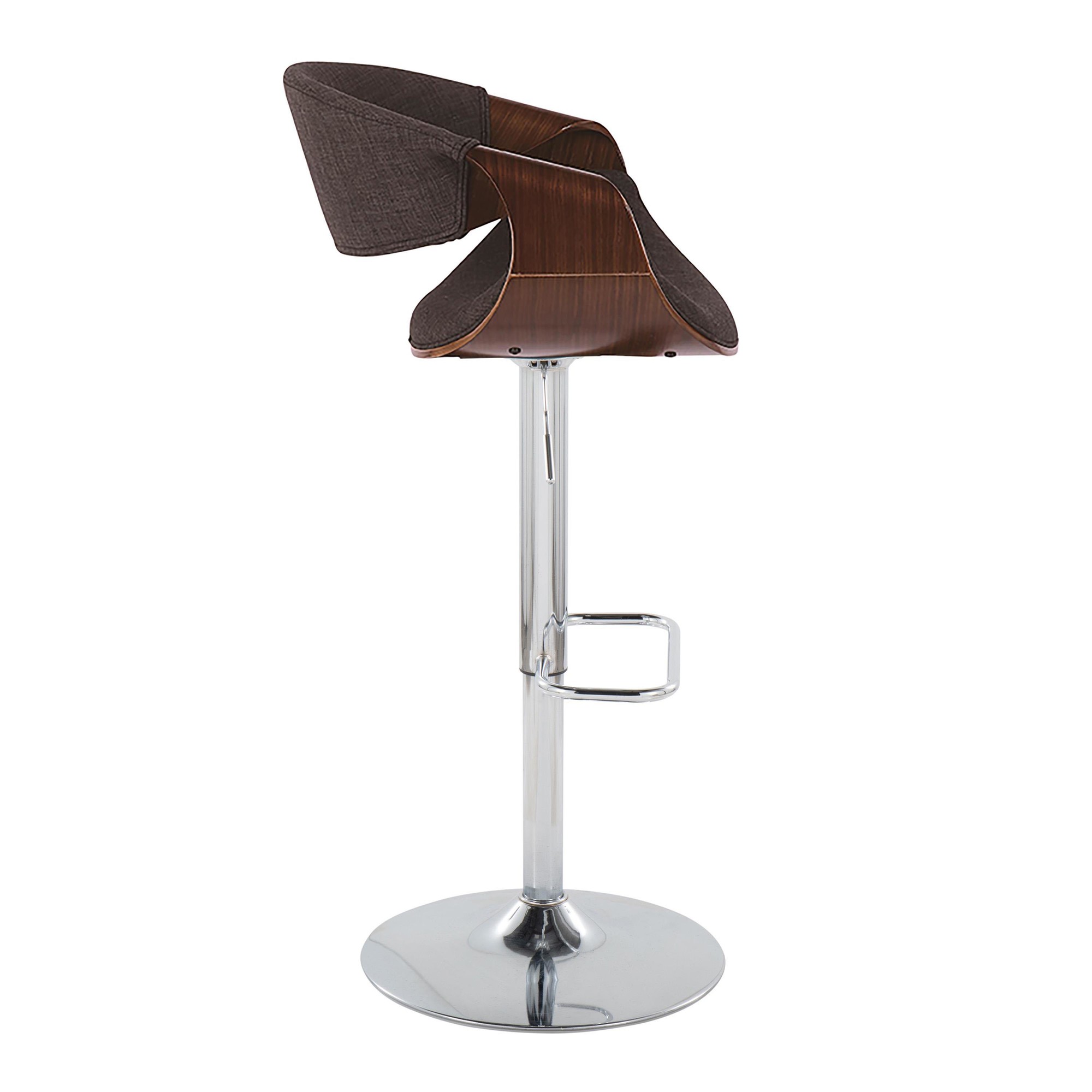 Curvo Mid-Century Modern Swivel Barstool Chrome Walnut Charcoal w/ Rectangle Footrest (Set of 2) 5 Curvo Mid-Century Modern Swivel Barstool Chrome Walnut Charcoal w/ Rectangle Footrest (Set of 2) - Image 5