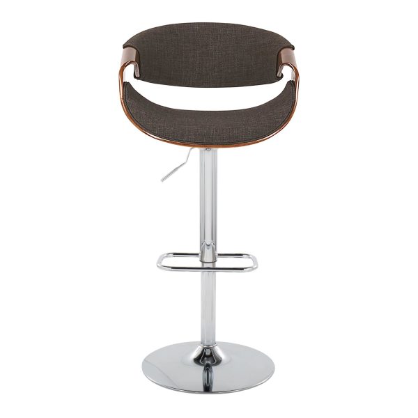 Curvo Mid Century Modern Swivel Barstool Chrome Walnut Charcoal w Rectangle Footrest Set of 2 7