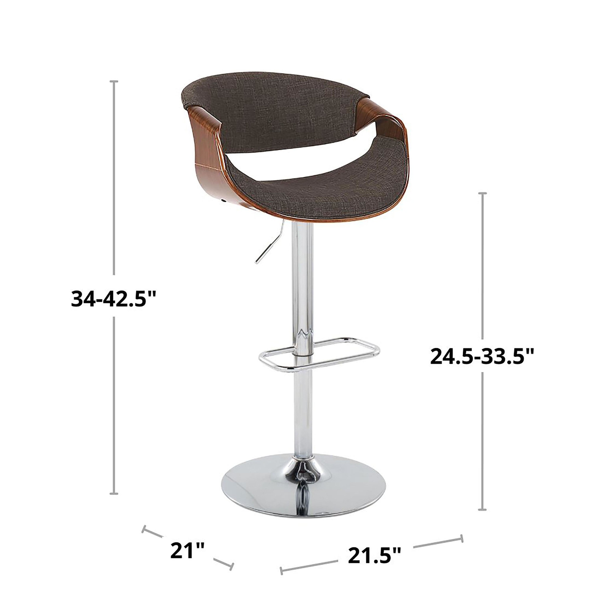 Curvo Mid-Century Modern Swivel Barstool Chrome Walnut Charcoal w/ Rectangle Footrest (Set of 2) 9 Curvo Mid-Century Modern Swivel Barstool Chrome Walnut Charcoal w/ Rectangle Footrest (Set of 2) - Image 9