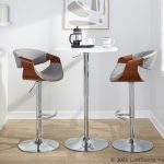Curvo Mid-Century Modern Swivel Barstool Chrome Walnut Light Grey (Set of 2)