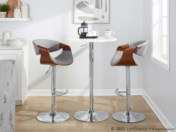 Curvo Mid Century Modern Swivel Barstool Chrome Walnut Light Grey Set of 2 1