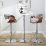 Curvo Mid-Century Modern Swivel Barstool Chrome Walnut Light Grey (Set of 2)