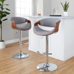 Curvo Mid-Century Modern Swivel Barstool Chrome Walnut Light Grey (Set of 2)
