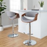 Curvo Mid-Century Modern Swivel Barstool Chrome Walnut Light Grey (Set of 2)