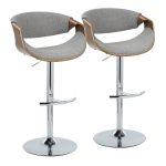 Curvo Mid-Century Modern Swivel Barstool Chrome Walnut Light Grey (Set of 2)