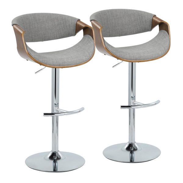 Curvo Mid Century Modern Swivel Barstool Chrome Walnut Light Grey Set of 2 4