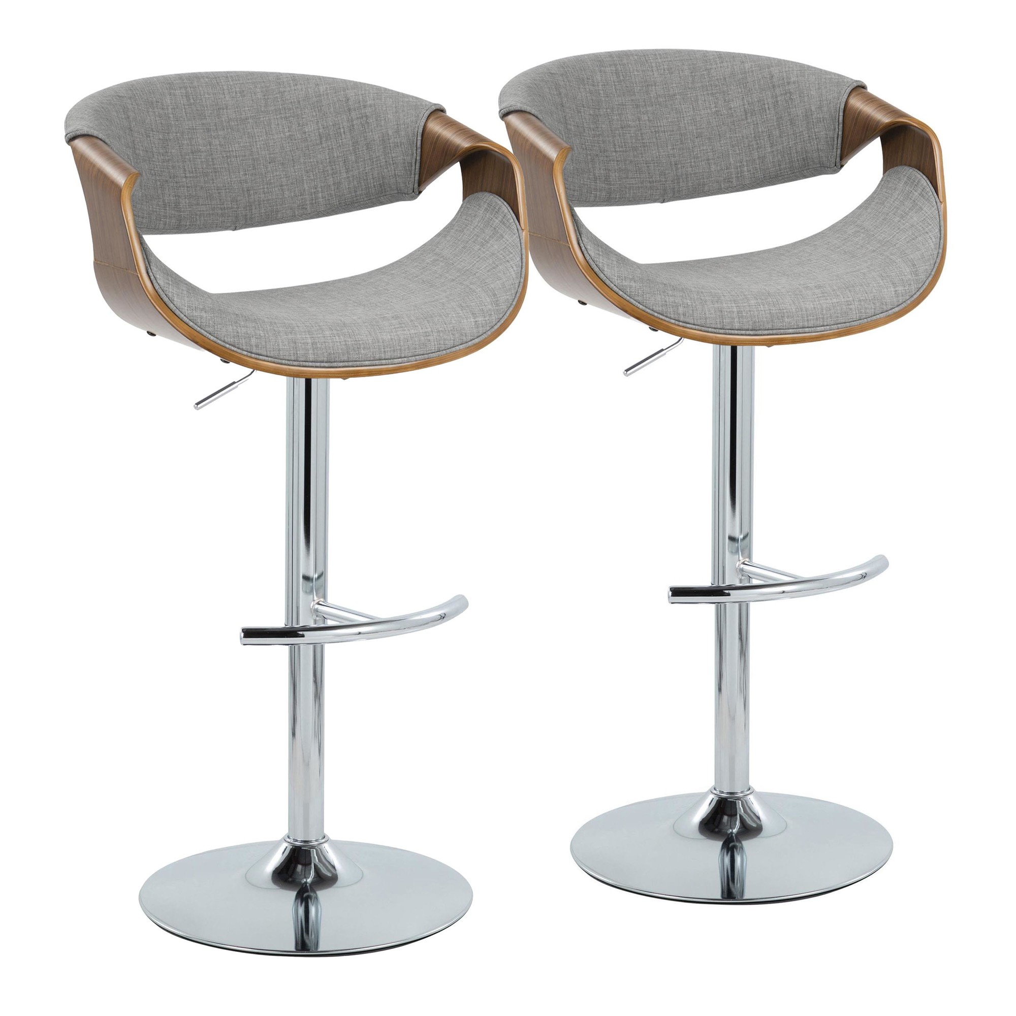 Curvo Mid-Century Modern Swivel Barstool Chrome Walnut Light Grey (Set of 2) 5 Curvo Mid-Century Modern Swivel Barstool Chrome Walnut Light Grey (Set of 2) - Image 5