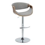 Curvo Mid-Century Modern Swivel Barstool Chrome Walnut Light Grey (Set of 2)