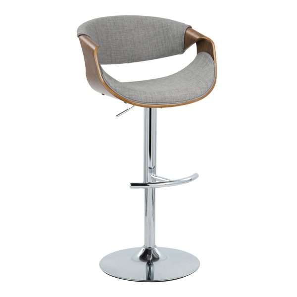 Curvo Mid Century Modern Swivel Barstool Chrome Walnut Light Grey Set of 2 5