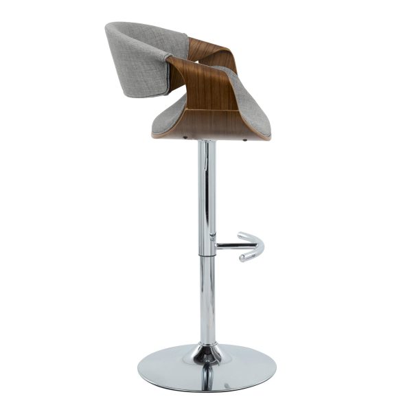 Curvo Mid Century Modern Swivel Barstool Chrome Walnut Light Grey Set of 2 6