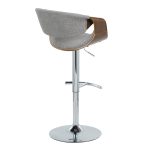 Curvo Mid-Century Modern Swivel Barstool Chrome Walnut Light Grey (Set of 2)