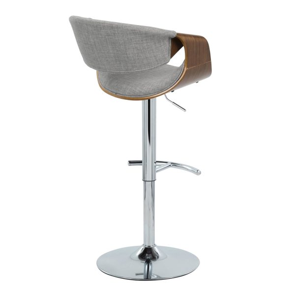 Curvo Mid Century Modern Swivel Barstool Chrome Walnut Light Grey Set of 2 7