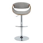 Curvo Mid-Century Modern Swivel Barstool Chrome Walnut Light Grey (Set of 2)