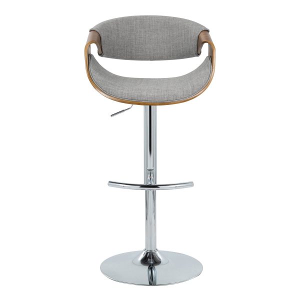 Curvo Mid Century Modern Swivel Barstool Chrome Walnut Light Grey Set of 2 9