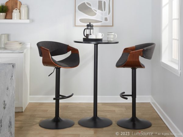 Curvo Mid Century Modern Swivel Barstool Walnut Charcoal Set of 2 2