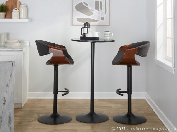 Curvo Mid Century Modern Swivel Barstool Walnut Charcoal Set of 2 3