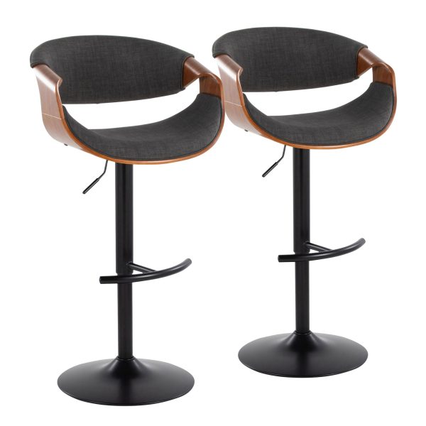 Curvo Mid Century Modern Swivel Barstool Walnut Charcoal Set of 2 4