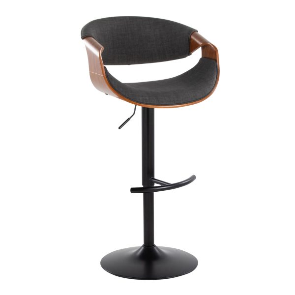 Curvo Mid Century Modern Swivel Barstool Walnut Charcoal Set of 2 5