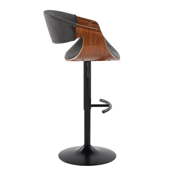 Curvo Mid Century Modern Swivel Barstool Walnut Charcoal Set of 2 6