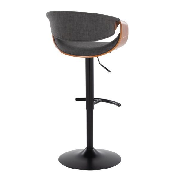 Curvo Mid Century Modern Swivel Barstool Walnut Charcoal Set of 2 7