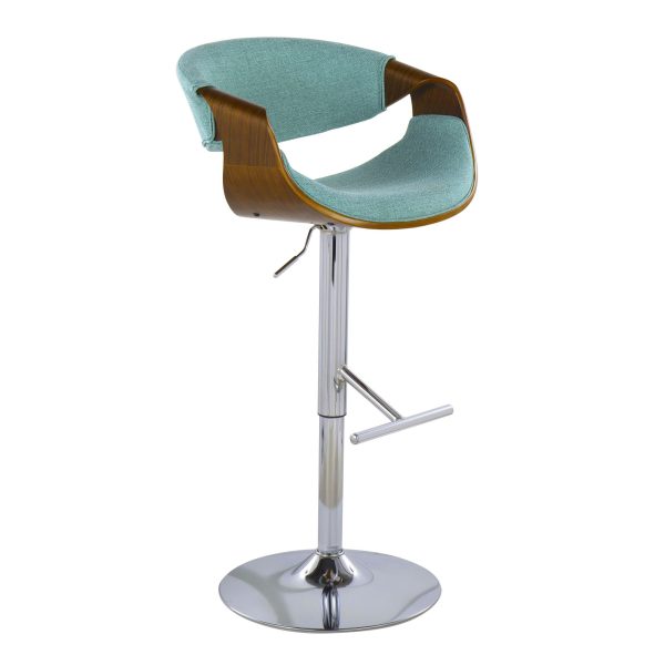 Curvo Mid Century Modern Teal Swivel Barstool Walnut Set of 2 2