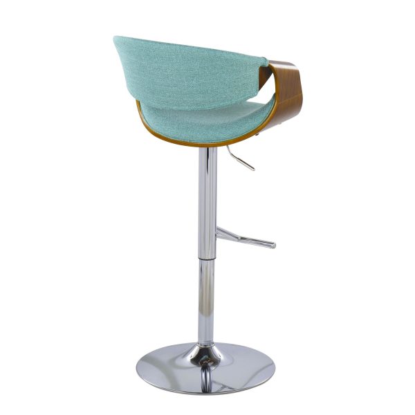 Curvo Mid Century Modern Teal Swivel Barstool Walnut Set of 2 6