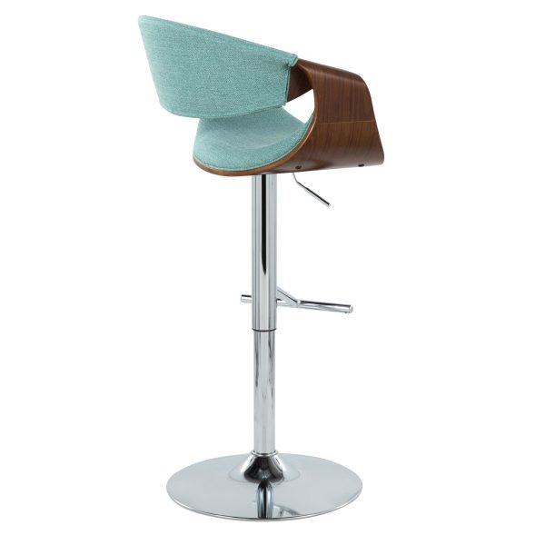Curvo Mid Century Modern Teal Swivel Barstool Walnut Set of 2 7