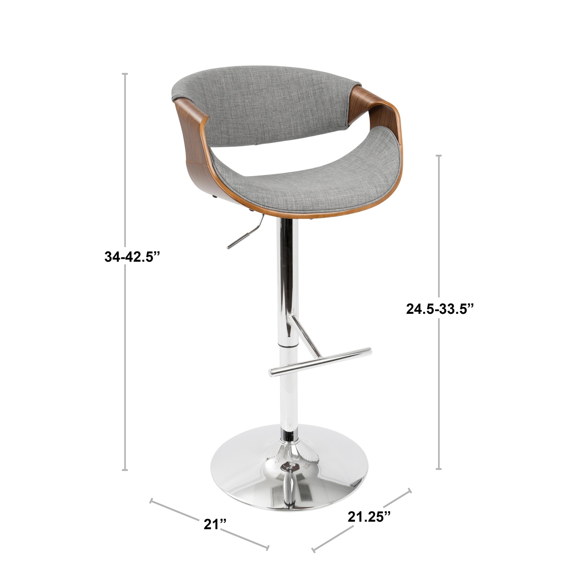 Curvo Mid-Century Modern Walnut and Charcoal Barstool (Set of 2) 1 Curvo Mid-Century Modern Walnut and Charcoal Barstool (Set of 2)