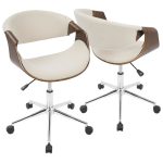 Curvo Mid-Century Modern Walnut and Cream Office Chair